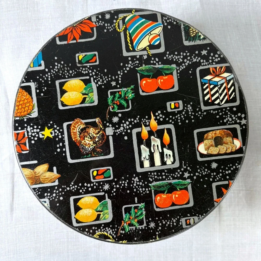 Vintage Made in England Metal Tin Set Holiday Turkey & Botanical Bird Canister